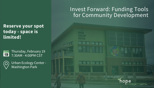 Exterior of Urban Ecology Center building with event details