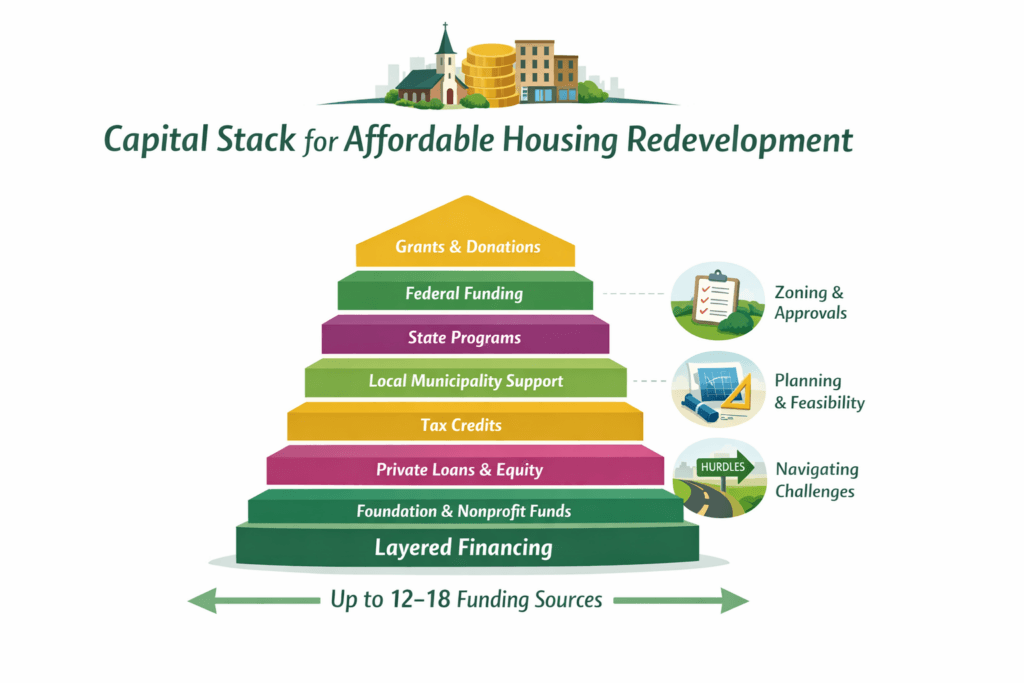 The graphic is showing multiple levels of potential capital stacks.