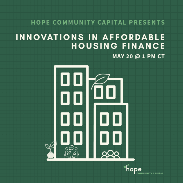 graphic of multi-building with people and leaves, including text with title of webinar